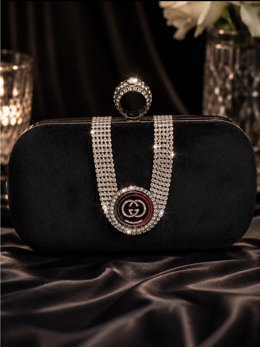 Black Velvet Swarovski embellishments Luxe & Lattice Gala Collection Evening Bag